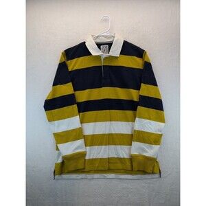 Land's End Long Sleeve Rugby Polo Men’s Large (42-44) Blue Yellow White Striped